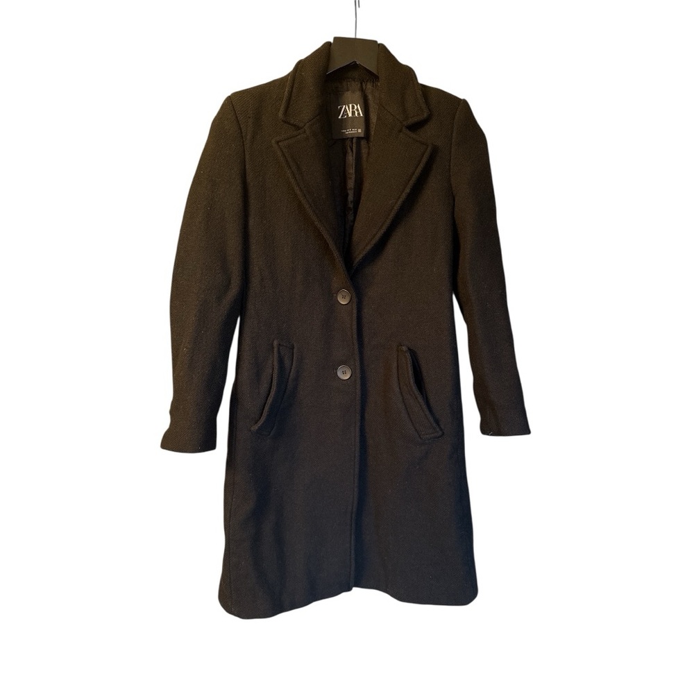 ZARA Woman Single Breasted Pea Coat Black Wool XS
